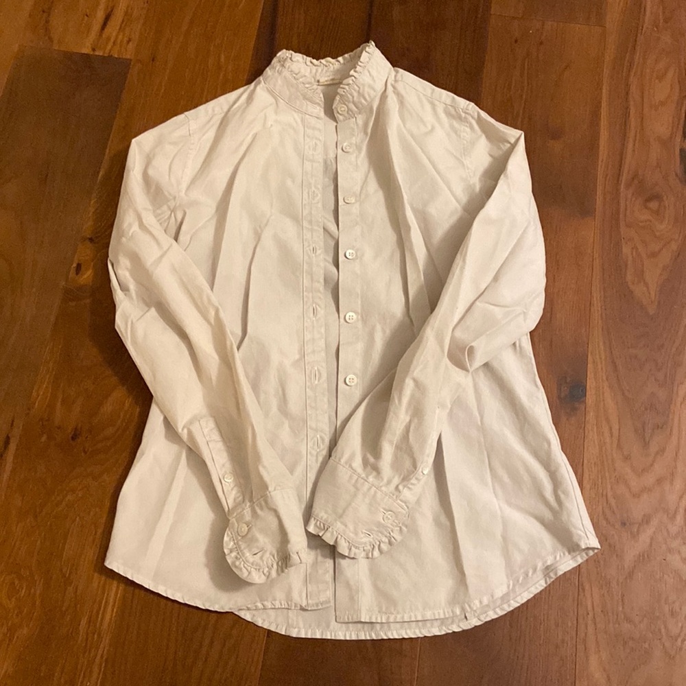 J Crew 0 beige ruffle button down